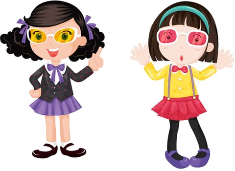 illustration of girls wearing eyeglasses