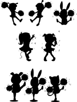 illustration of images of shadows of girls and animals