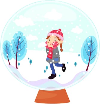 illustration of girl walking on snow