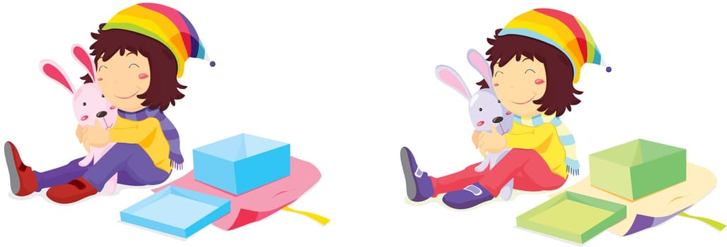 Illustration of two girls with open boxes