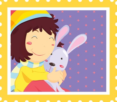 illustration of girl on stamp