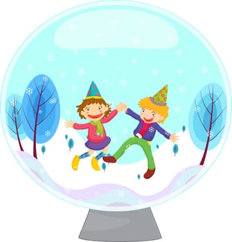 Illustration of kids playing in globe
