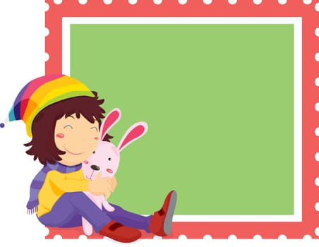 illustration of girl on stamp