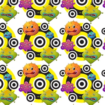 illustration of various monsters on a white background
