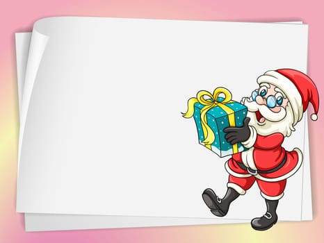 illustration of a paper sheets and a santa claus on a pink background