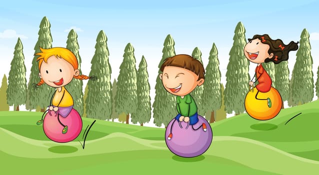 llustration of a kids playing in a beautiful nature