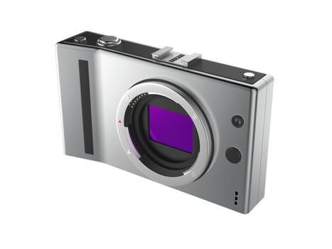 Mirrorless camera isolated on white background