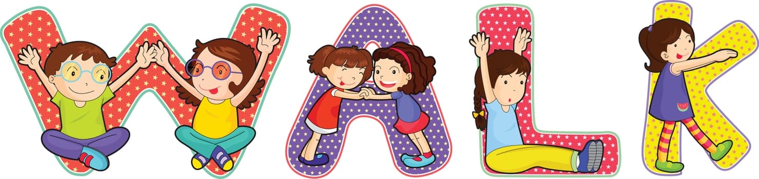 illustration of cartoon alphabets on white