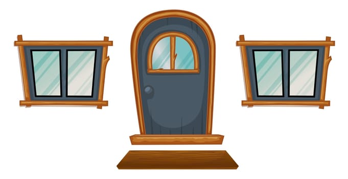 Isolated windows and a door on white