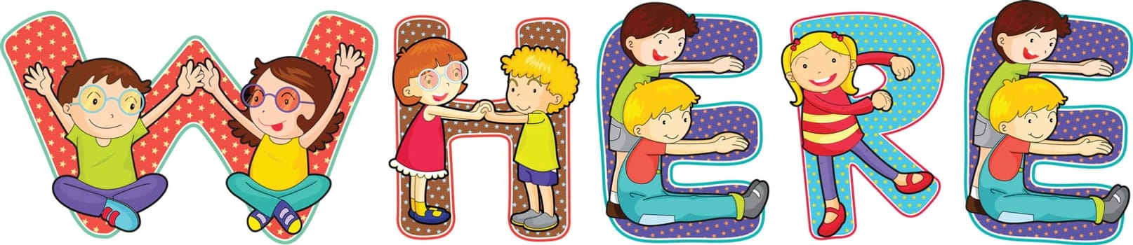 illustration of cartoon alphabets on white
