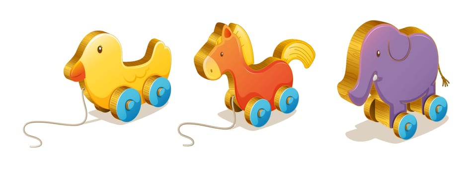 illustration of various toys on a white background