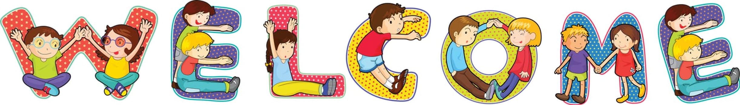 illustration of cartoon alphabets on white