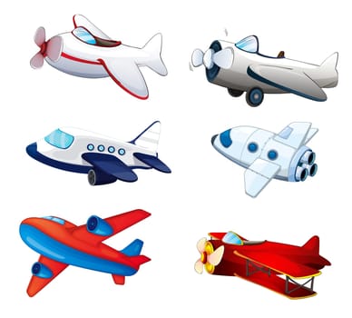 illustration of various aeroplanes on a white background