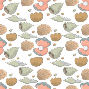 illustration of various shellfish on white background