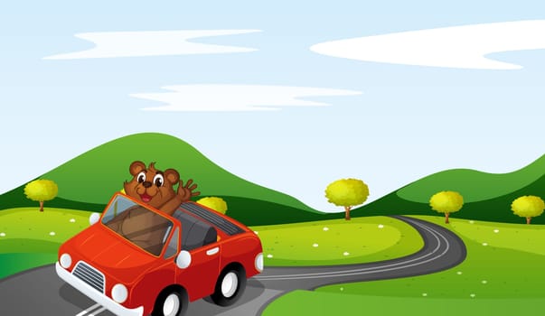 illustration of a tiger cub in a car in nature