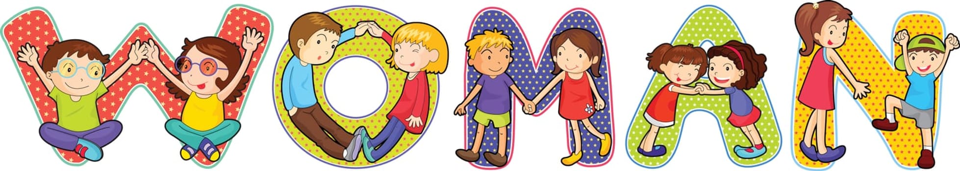 illustration of cartoon alphabets on white