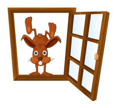 detailed illustration of a rabbit in a window