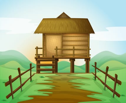 illustration of a hut in a beautiful nature