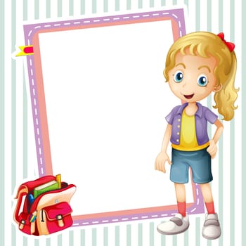 illustration of a girl, a school bag and a white board