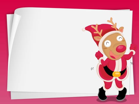 illustration of reindeer and paper sheets on red