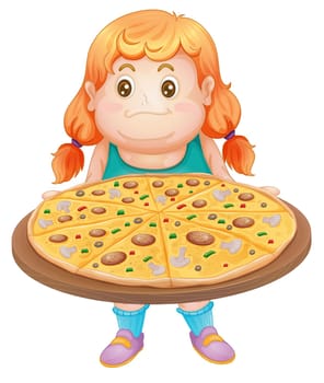 illustration of girl and pizza on a white background