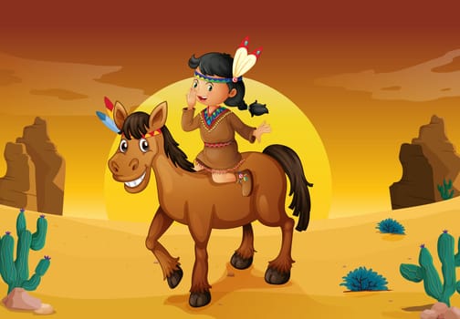 illustration of girl and horse in a desert