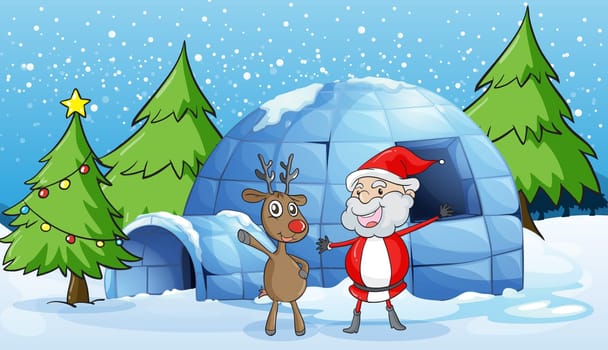 detailed illustration of a reindeer and santaclause