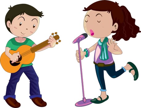 Illustration of boy and girl and white