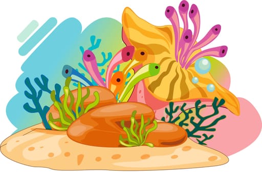 Colourful ocean plants and bubbles