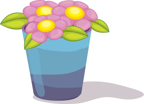 Short flowers in a blue flower pot