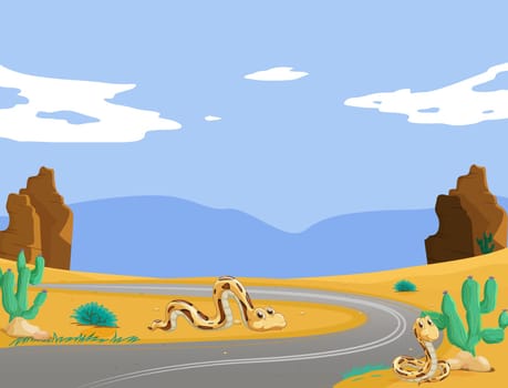 illustration of two snakes in the desert