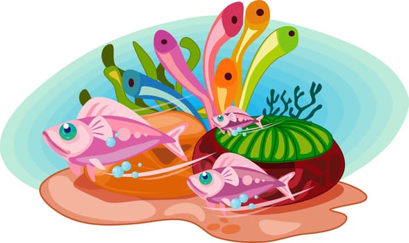 Fish swimming past ocean plants