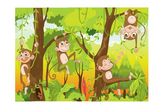 Illustration of  a monkey in a jungle