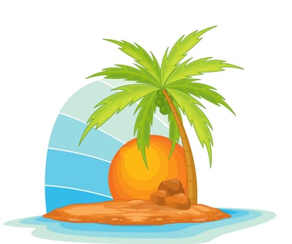 Illustration of  a coconut tree on island