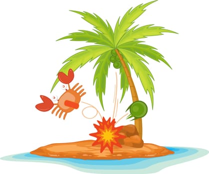 illustration crab  on island
