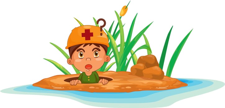 illustration of boy on island