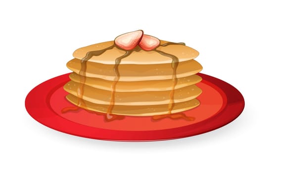 illustration of cake with chocolate cream in red dish