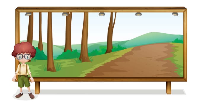 illustration of a boy and a board on white background