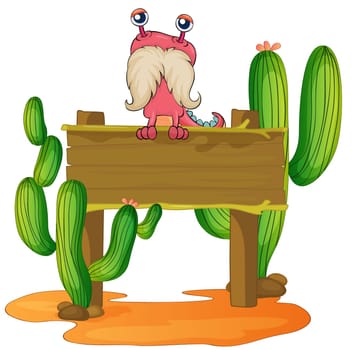 illustration of a board and a monster on a white background