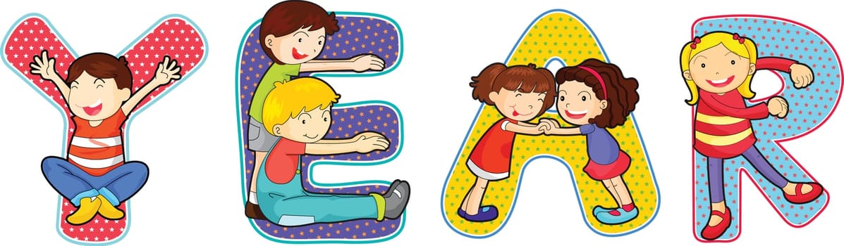 illustration of cartoon alphabets on white