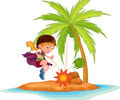 illustration of girl on a island