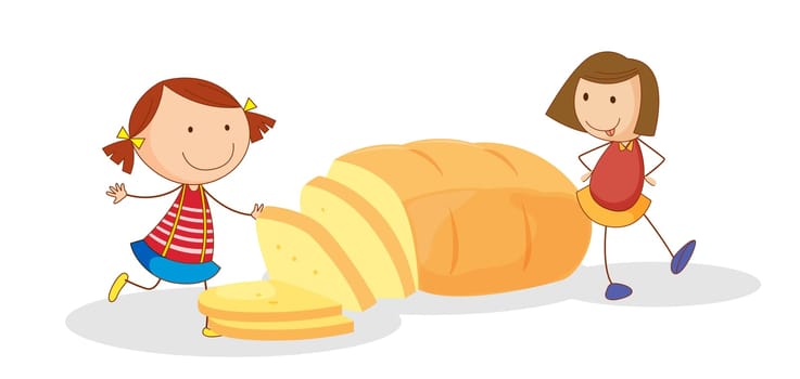 illustration of girls and bread on a white background