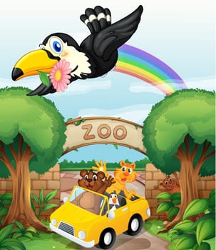 illustration of a zoo and the animals in a beautiful nature