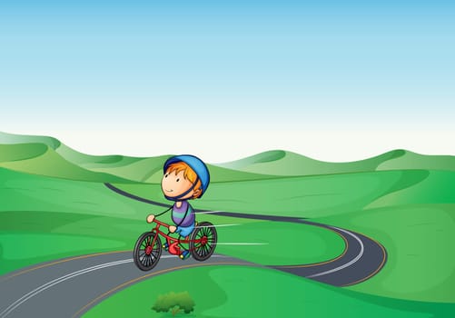 illustration of a boy and a road in a beautiful nature