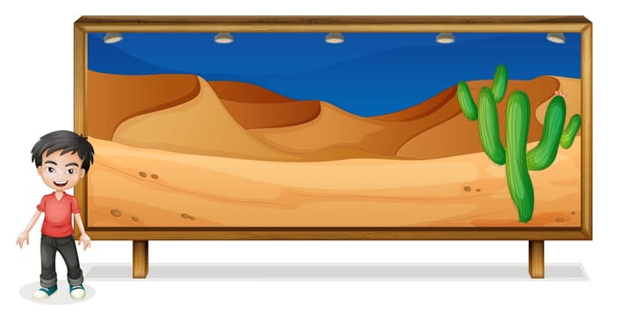 illustration of a boy and nature frame on a white background