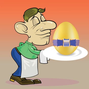 colorful illustration with  waiter and easter egg  for your design