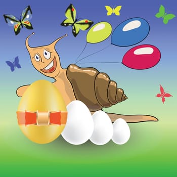 colorful illustration with  easter snail for your design