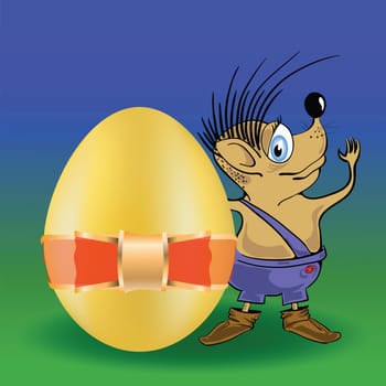colorful illustration with hedgehog and easter egg  for your design