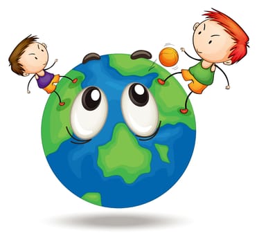 illustration of kids on a earth globe on white