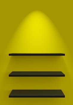 Three Shelves on Wall with Lighting - Yellow Black